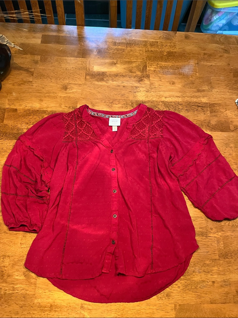 Knox Rose Burgundy Lace-Yoke Button Blouse
